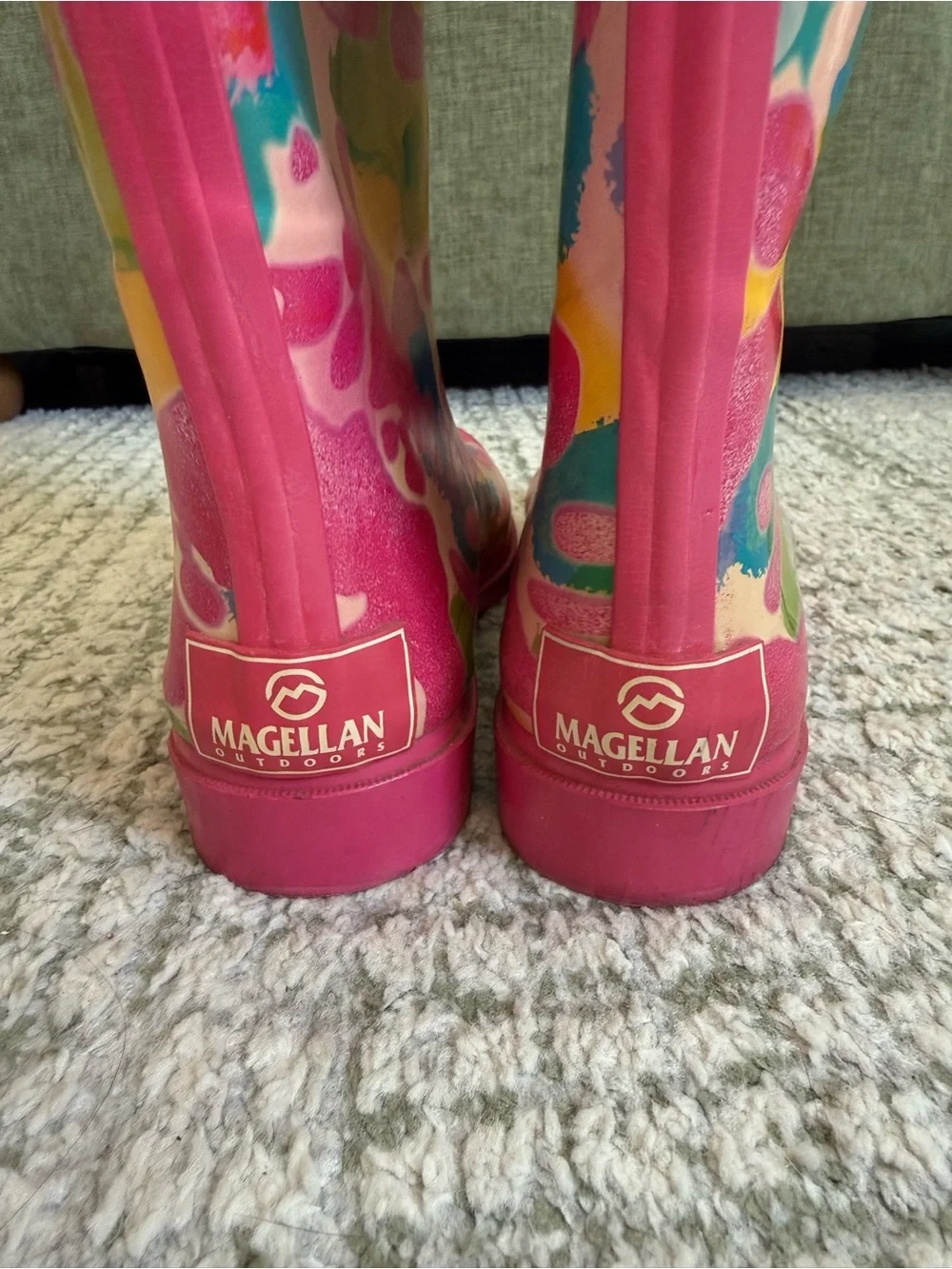 Magellan Womens Size 5B Pink Floral Tall Rain Boots Rubber Waterproof